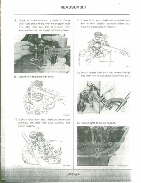 1990 Nissan Micra - This document details the reassembly process for a vehicle's transmission with step-by-step illustrations.
