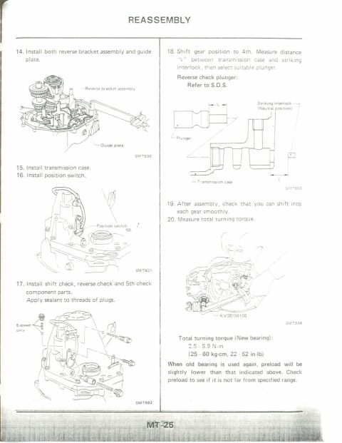 1990 Nissan Micra - This document details the reassembly process for a vehicle transmission, including torque specifications.