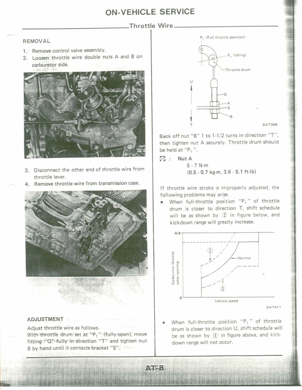 Automatic transmission service manual page on throttle wire removal and adjustment
