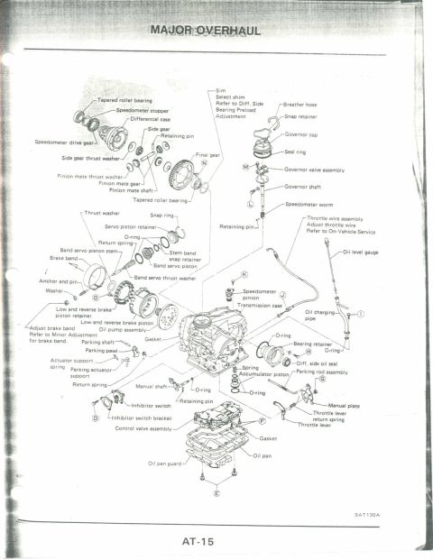 1990 Nissan Micra - This diagram illustrates the major overhaul process for a transmission, detailing various components and their assembly.