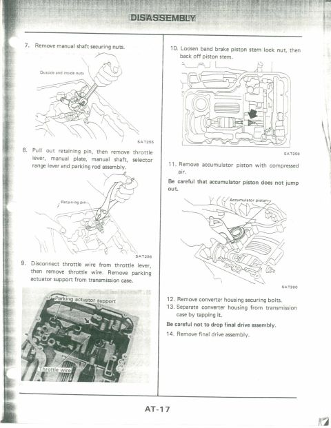 1990 Nissan Micra - This document details the disassembly process for a vehicle transmission, including specific steps and warnings.