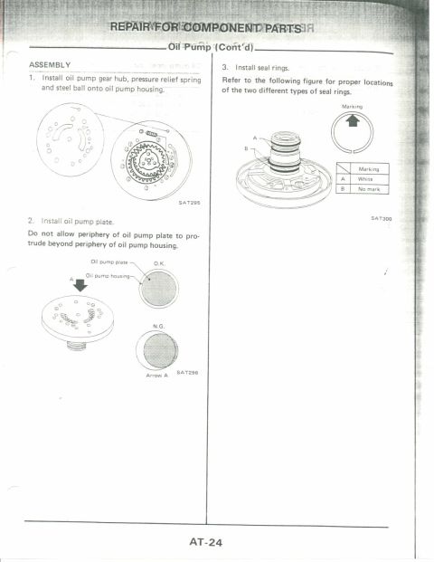 1990 Nissan Micra - This document details the assembly process for an oil pump and the proper placement of seal rings.