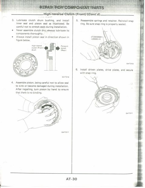 1990 Nissan Micra - This document page details the repair process for a high-reverse clutch component.