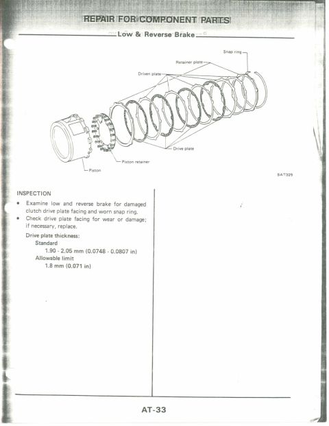 1990 Nissan Micra - This document details the inspection and specifications for the low and reverse brake assembly.