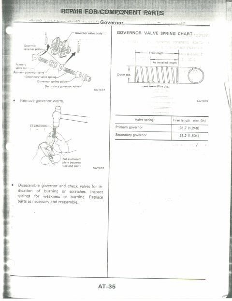 1990 Nissan Micra - This document details governor valve spring specifications and disassembly procedures, likely from a vehicle service manual.