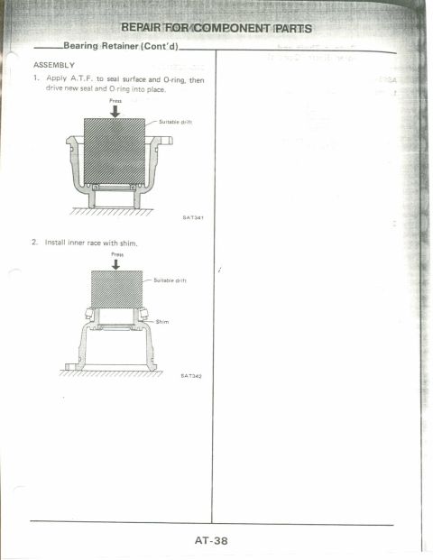 1990 Nissan Micra - Diagram illustrates the assembly process for a bearing retainer, detailing seal and O-ring installation.