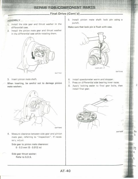 1990 Nissan Micra - Repair instructions for differential final drive components, including assembly and measurement steps.
