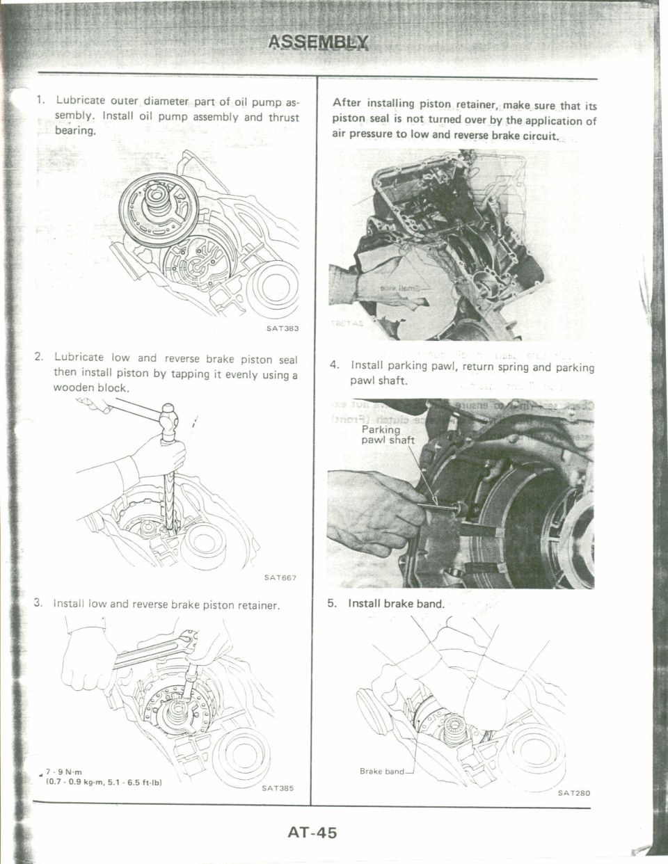 Transmission assembly manual page AT-45 with photos and diagrams