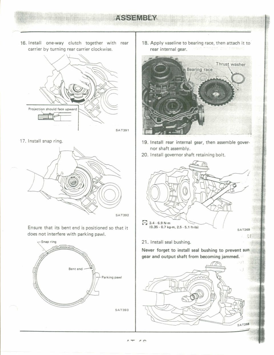 Automatic transmission assembly steps with diagrams and photos under ASSEMBLY heading