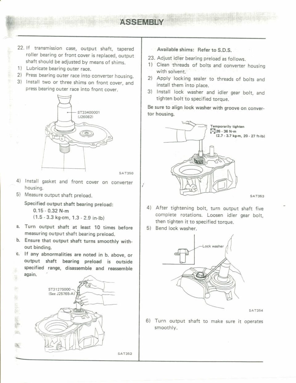 Automatic transaxle assembly: output shaft bearing preload and idler bearing preload adjustment