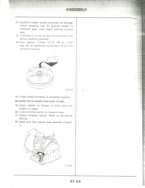 1990 Nissan Micra - Assembly instructions from a service manual show diagrams for a torque converter and transmission installation.