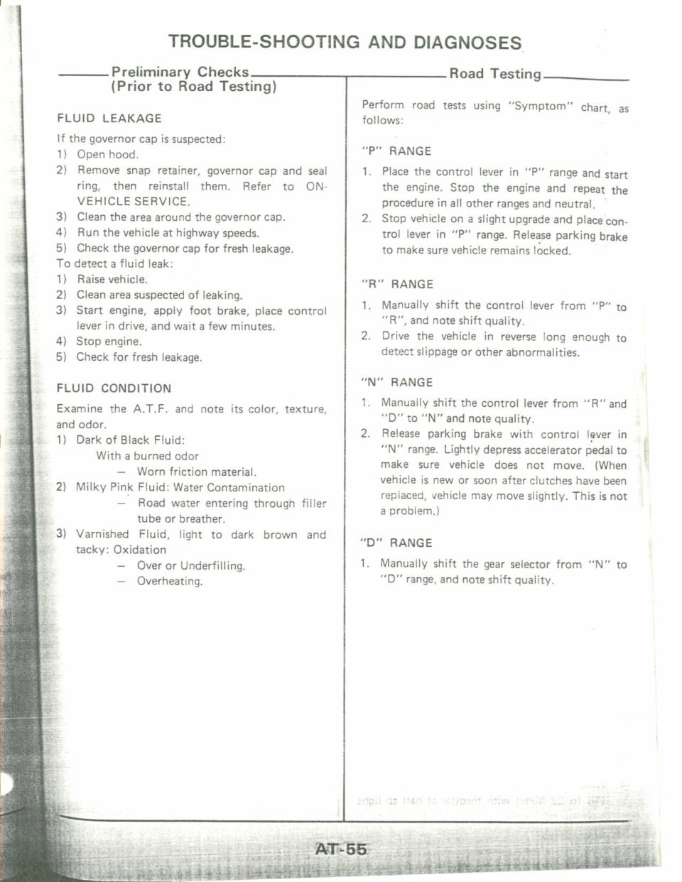 Transmission service manual page AT-55, troubleshooting and diagnoses procedures