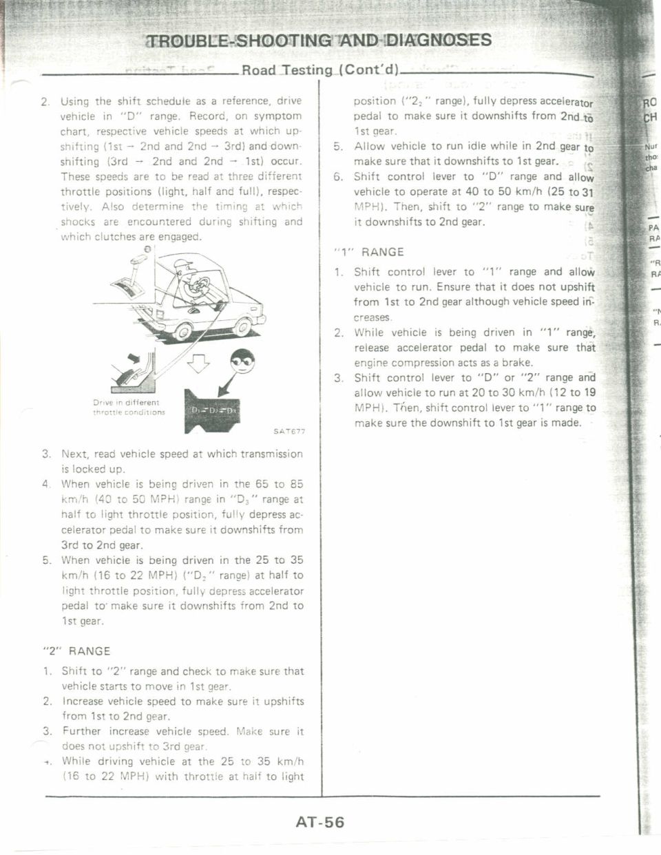 Service manual page AT-56 with automatic transmission road test procedures