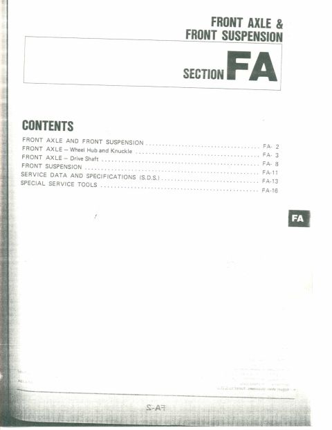 1990 Nissan Micra - This document is a page from a service manual detailing front axle and suspension information.