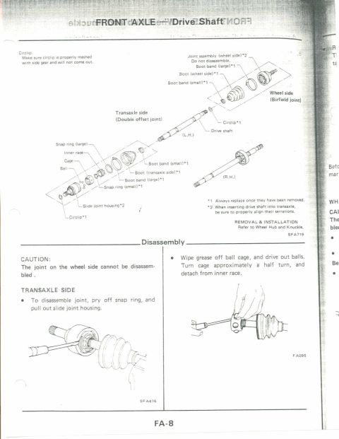 1990 Nissan Micra - This diagram illustrates the disassembly and components of a front axle drive shaft, including transaxle and wheel side views.