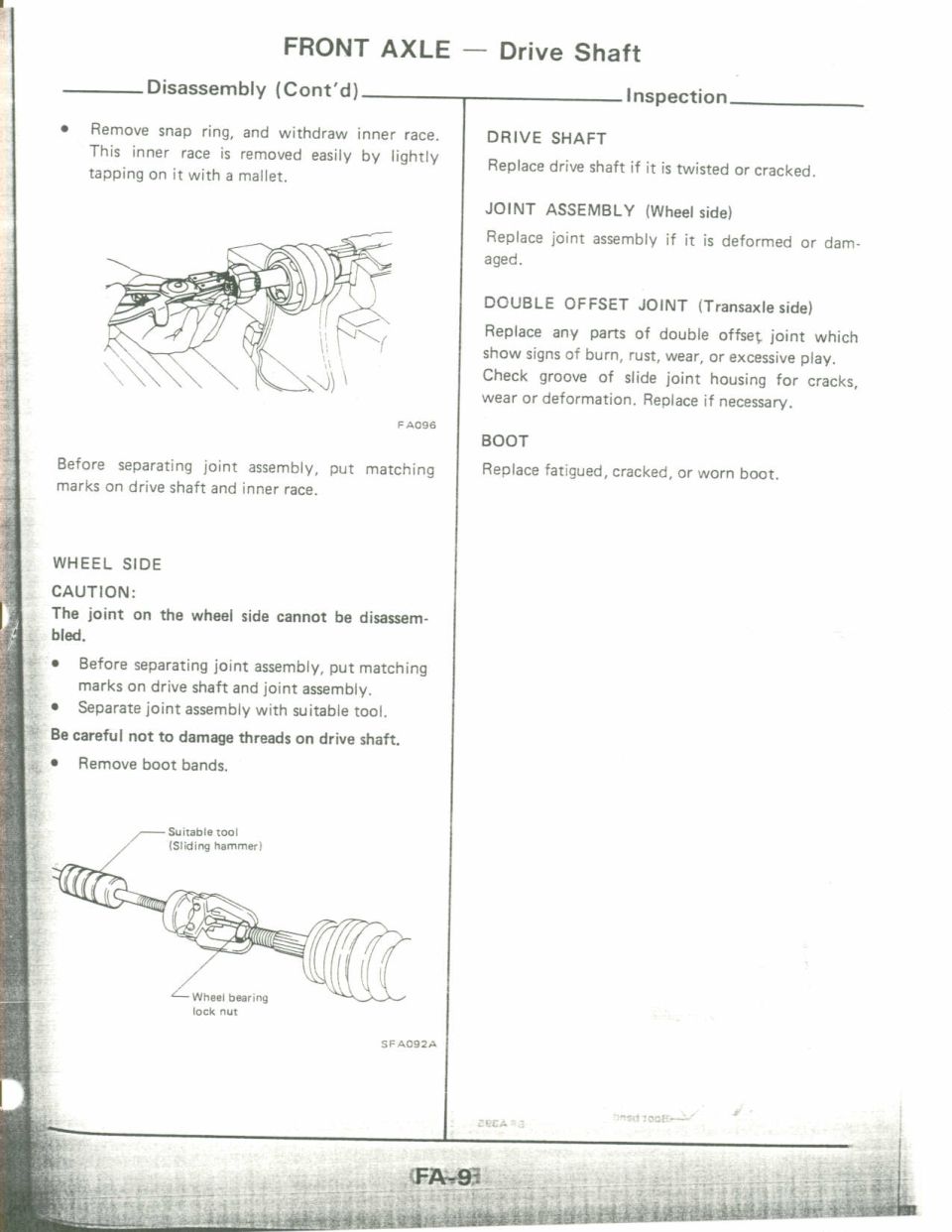 Drive shaft disassembly and inspection instructions with figures