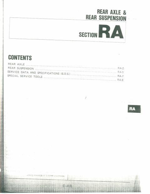 1990 Nissan Micra - This document is a table of contents for a service manual covering the rear axle and suspension.