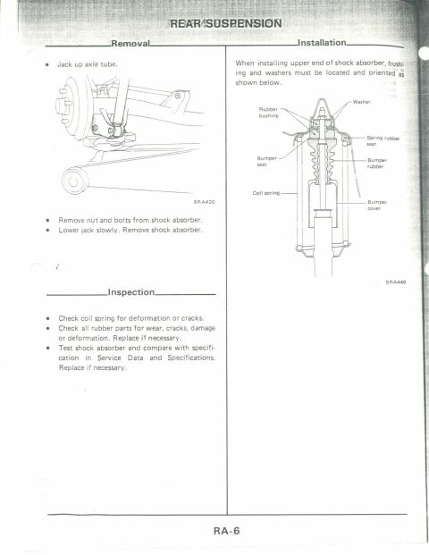 1990 Nissan Micra - This document details the rear suspension system, including shock absorber removal, installation, and inspection procedures.