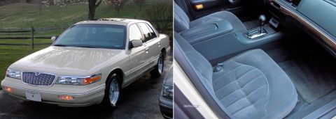 1996 Mercury Grand Marquis - Exterior and interior views of a 1996 Mercury Grand Marquis sedan.