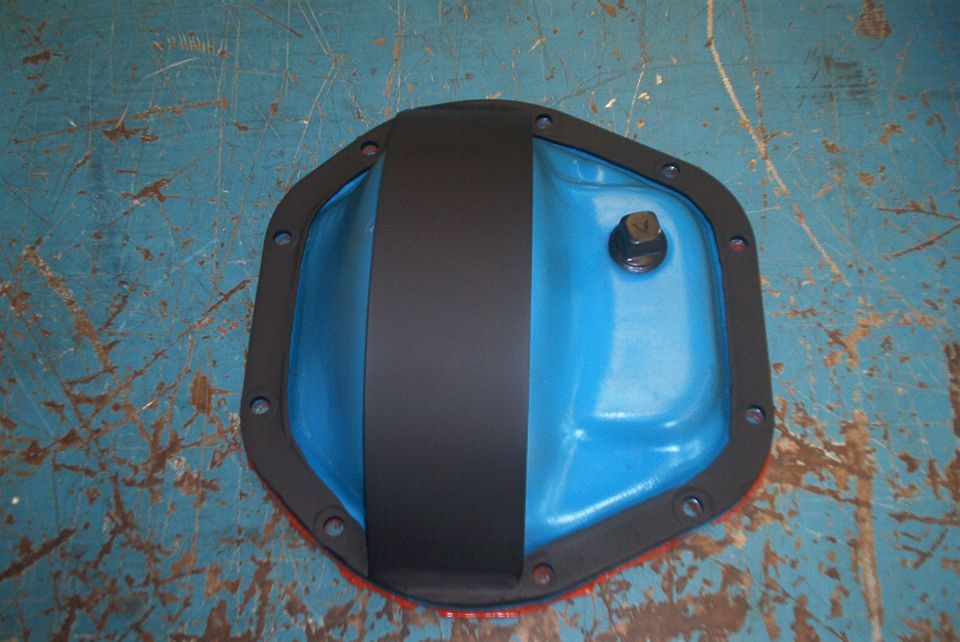 Blue differential cover with black stripe and gasket