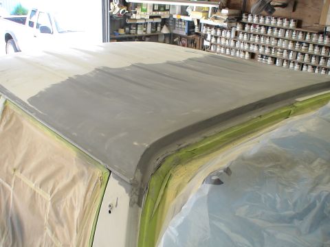 1993 Ford C-350 (Centurion Conversions) - 2nd layer of primer block sanded with 400 grit. Rest of the roof and jams need sanded w/ 400 and cleaned before paint.
