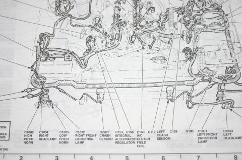 1994 Ford Bronco - Service manual connector-location view identifying engine harness connectors such as MAF, IAT, and the PCM.