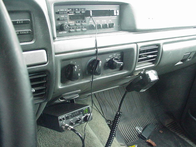 Ford truck dash with cassette radio, 4x4 low range switch and CB radio mounted