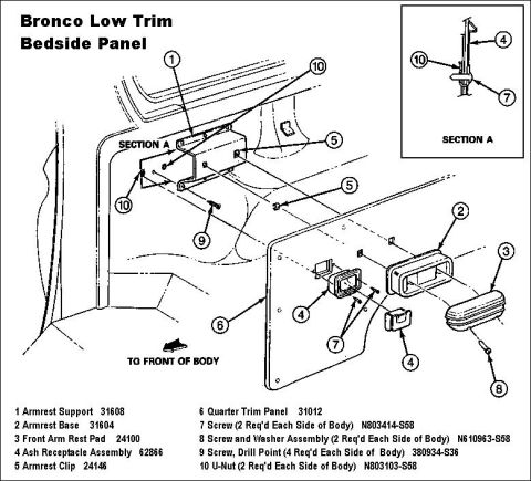 1983 Ford Bronco - Bedsides, Low Trim IF THE IMAGE IS TOO SMALL, click it. Short [url=https://www.clipsandfasteners.com/Phillips-Washer-Head-Tap-Screw-8-X-1-2…