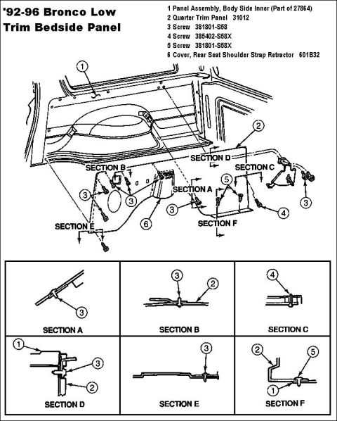 1983 Ford Bronco - '92-96 Bedsides, Low Trim IF THE IMAGE IS TOO SMALL, click it. Short [url=https://www.clipsandfasteners.com/Phillips-Washer-Head-Tap-Screw-…