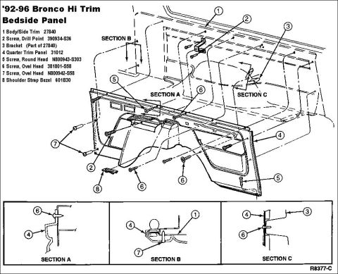 1983 Ford Bronco - '92-96 Bedsides, Hi Trim IF THE IMAGE IS TOO SMALL, click it. Short [url=https://www.clipsandfasteners.com/Phillips-Washer-Head-Tap-Screw-8…