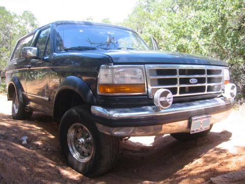 1995 Ford Bronco - This Ford Bronco is shown from a three-quarter front view on a dirt path.