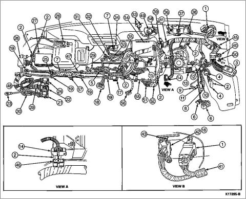 1992 Ford Bronco - This diagram illustrates the electrical wiring and component layout for a vehicle's dashboard area.