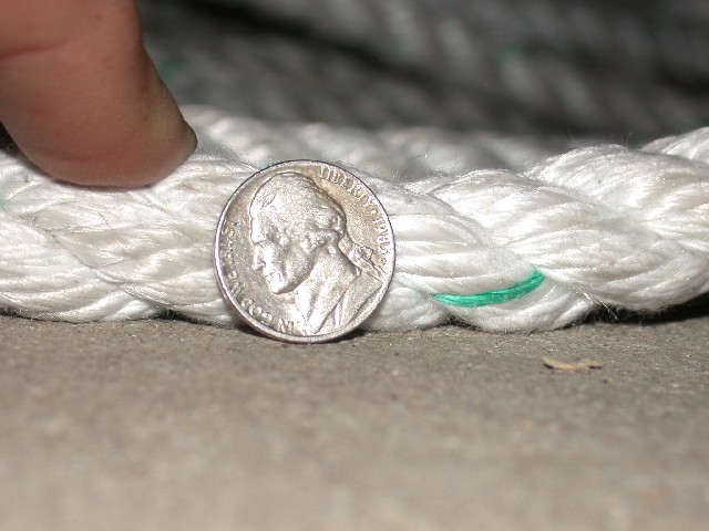 Nickel on white rope