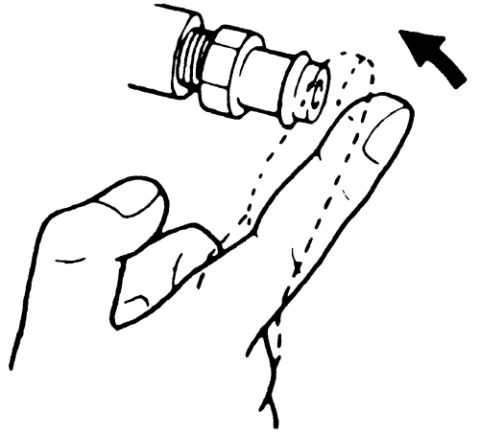 1992 Ford Bronco - Illustration showing a hand interacting with a component, possibly for installation or removal.