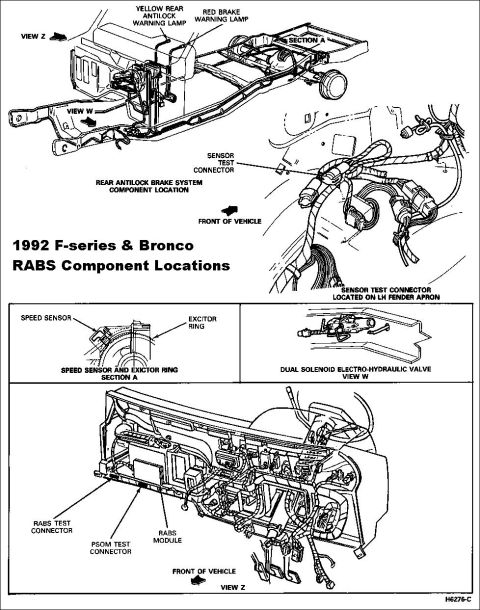 1992 Ford Bronco - This diagram illustrates the locations of various RABS components for 1992 F-series and Bronco models.