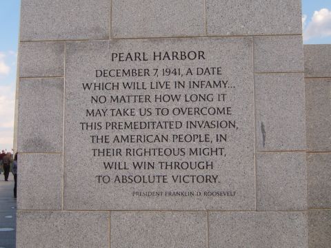 1988 Ford Bronco - Inscription on a memorial wall reads 'Pearl Harbor December 7, 1941, a date which will live in infamy...' signed by President Franklin D. R…