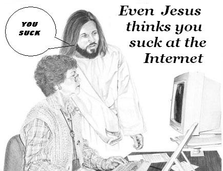 1995 Ford Bronco - This drawing depicts Jesus judging someone's internet skills, with a humorous message.