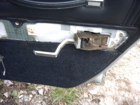 1991 Ford Crown Victoria LTD - Interior door panel with visible door handle mechanism and black carpet.
