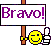 1999 Ford Crown Victoria - A sign displays the word "Bravo!" next to a cheerful smiley face giving a thumbs-up gesture.