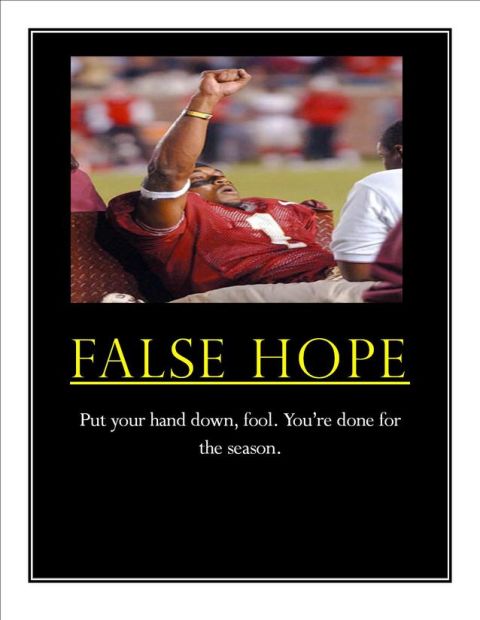 1996 Ford Mustang - A motivational poster with a football player and text about false hope.
