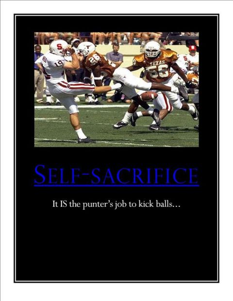 1996 Ford Mustang - A football game is depicted with players in action, accompanied by the text "SELF-SACRIFICE".