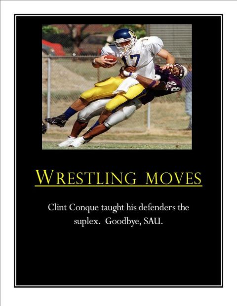 1996 Ford Mustang - A football player is being suplexed by an opponent during a game.