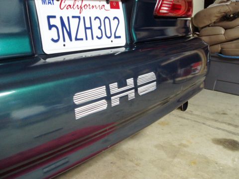 1995 Ford Taurus - Rear bumper detail with SHE emblem and California license plate.