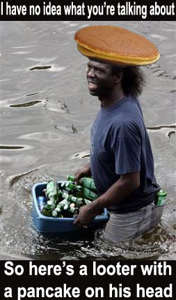 1968 Ford Mustang - Man with a pancake on his head carries a tub of bottles through water.