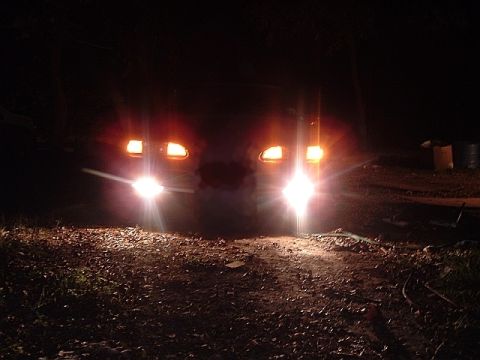 1994 Ford Thunderbird - Headlights of a 1994 Ford Thunderbird illuminate a dark, outdoor setting.