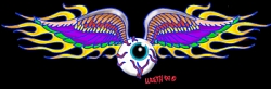 1967 Ford Ranchero - A graphic illustration of a winged eyeball with colorful flames and the text 'LIZETH 46' at the bottom.
