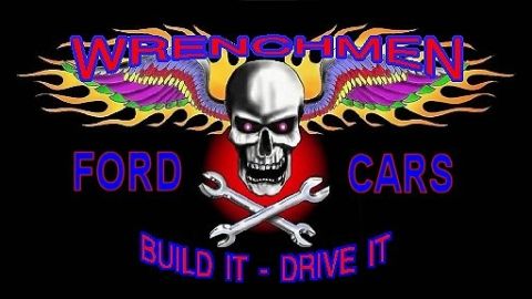 1967 Ford Ranchero - Logo a skull with wings, wrenches, and text related to Ford cars and building/driving.