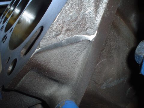 1981 Ford Bronco - Detail of an engine block casting, likely part of a custom build or repair.