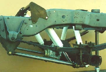 1984 Ford Bronco - This image shows the suspension components of a vehicle, including leaf springs and shock absorbers.