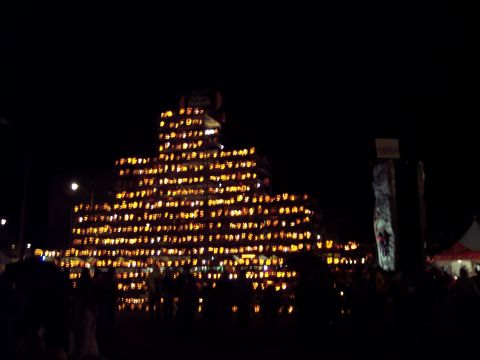 2001 Ford Crown Victoria - A large structure illuminated by countless lights creates a festive display at night.